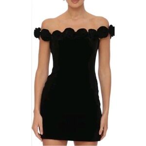 Avec Les Filles Black Velvet Rosette Detail Off The Shoulder Mini Dress 14